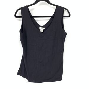 Vintage Cache V-Neck Sleeveless Tank Top Womens Size Large Black Double Layer